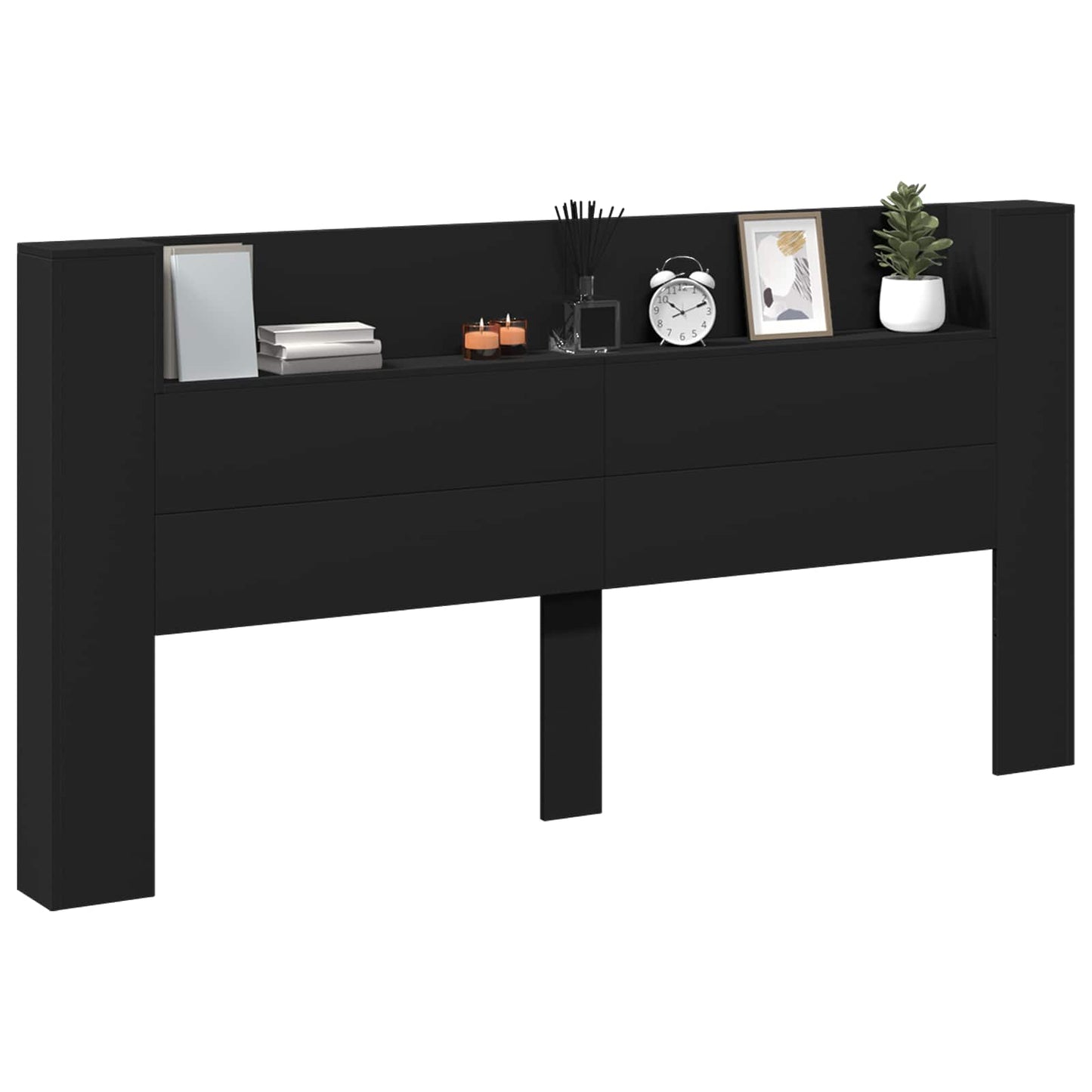 Hoofdbord met opslag Zwart 200 x 16,5 x 103,5 cm Bewerkt hout