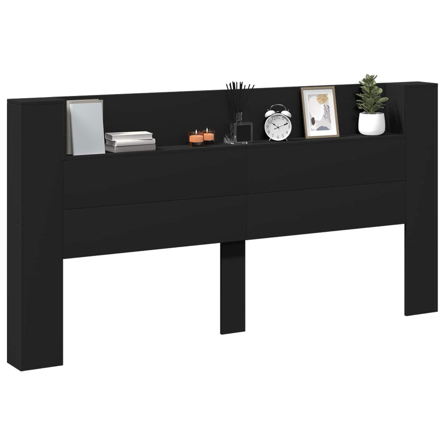 Hoofdbord met opslag Zwart 200 x 16,5 x 103,5 cm Bewerkt hout