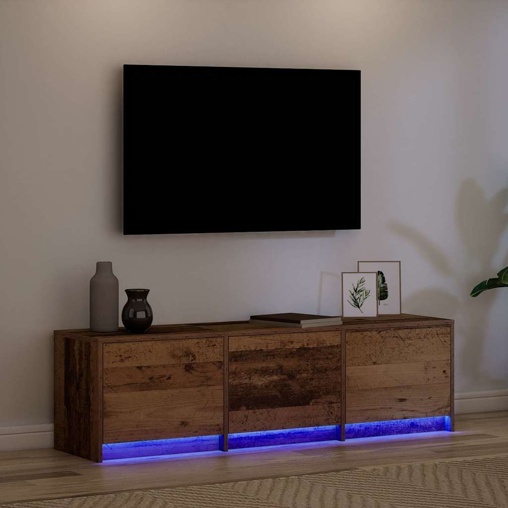 TV kast met LED's Oud Hout 140 x 34 x 40 cm Bewerkt hout