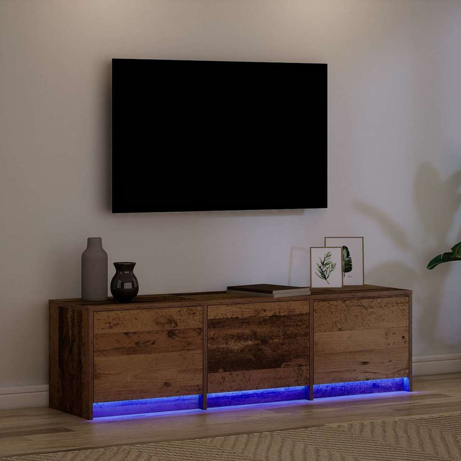 TV kast met LED's Oud Hout 140 x 34 x 40 cm Bewerkt hout