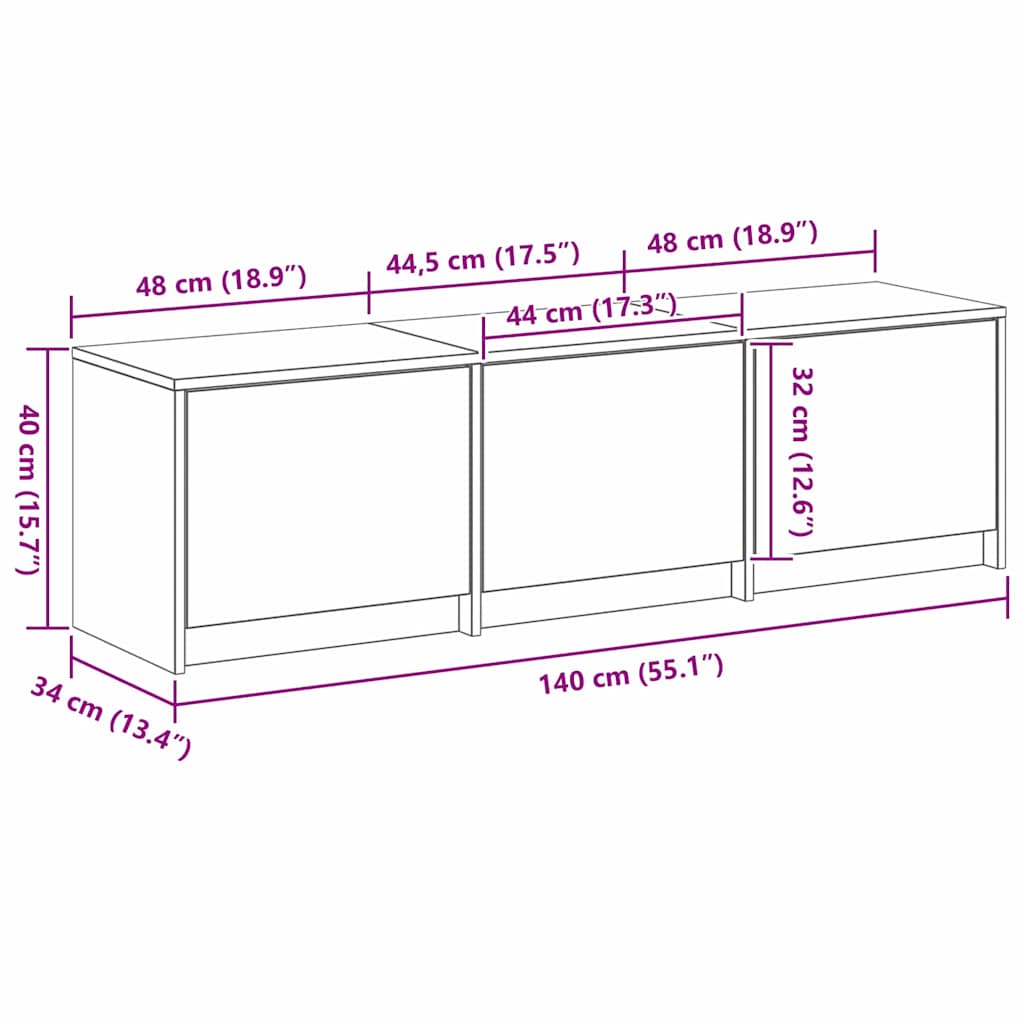 TV kast met LED's Oud Hout 140 x 34 x 40 cm Bewerkt hout