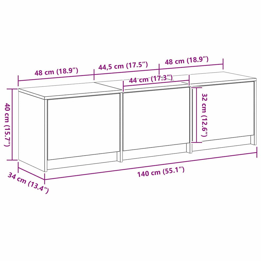 TV kast met LED's Oud Hout 140 x 34 x 40 cm Bewerkt hout