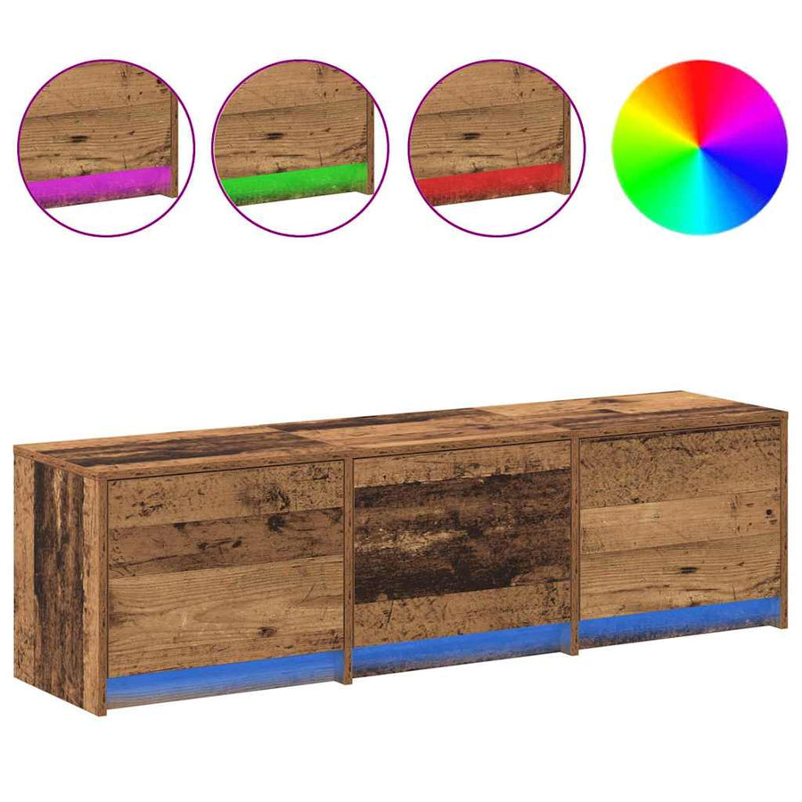 TV kast met LED's Oud Hout 140 x 34 x 40 cm Bewerkt hout