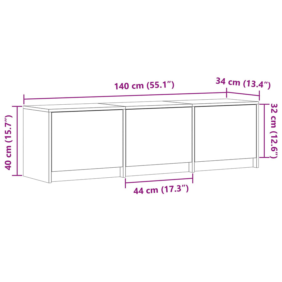 TV-kast met LED Wit 140 x 34 x 40 cm Bewerkt hout
