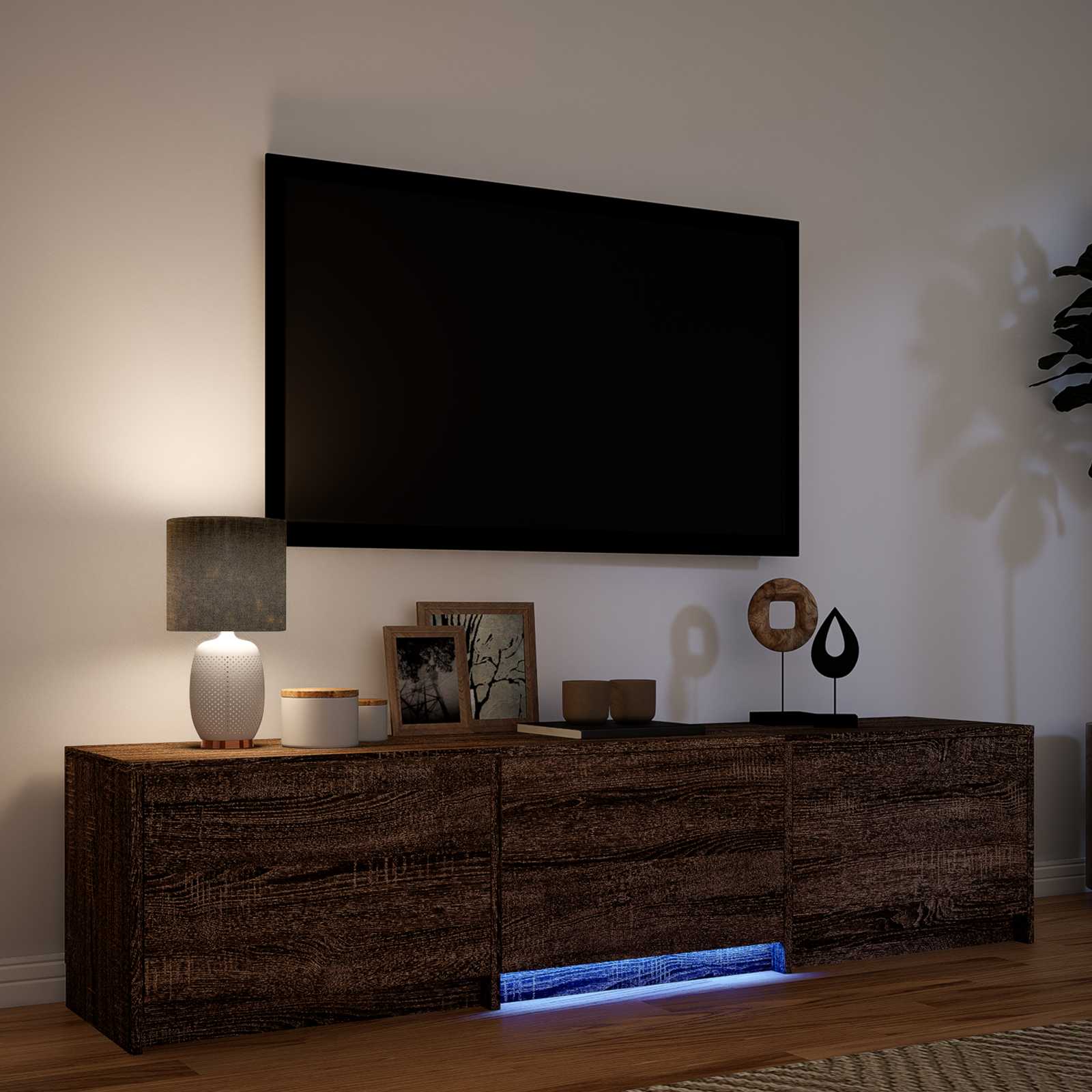 TV-kast met LED Bruine eik 165 x 34 x 40 cm Geconstrueerd hout