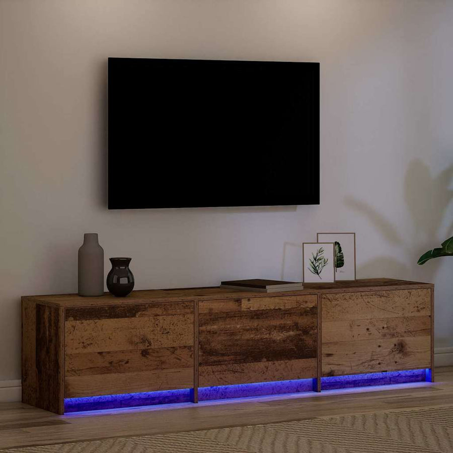 TV kast met LED's Oud Hout 162 x 34 x 40 cm Bewerkt hout