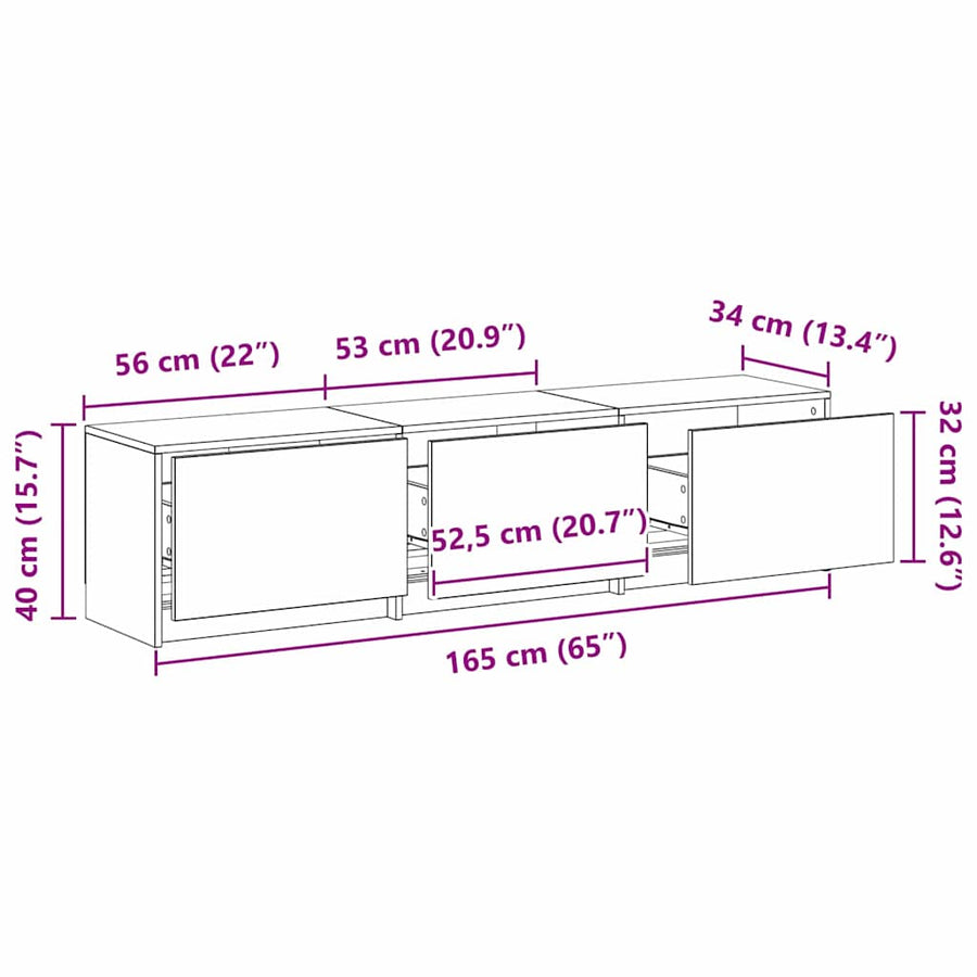 TV kast met LED's Oud Hout 162 x 34 x 40 cm Bewerkt hout