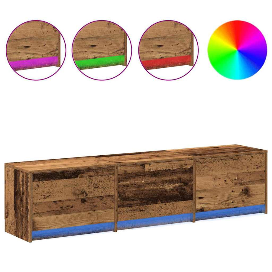 TV kast met LED's Oud Hout 162 x 34 x 40 cm Bewerkt hout