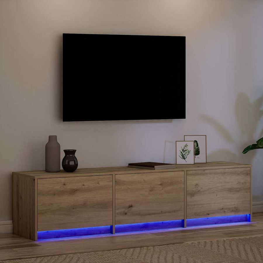 TV kast met LED's met lade Ambachtelijk eiken 162 x 34 x 40 cm