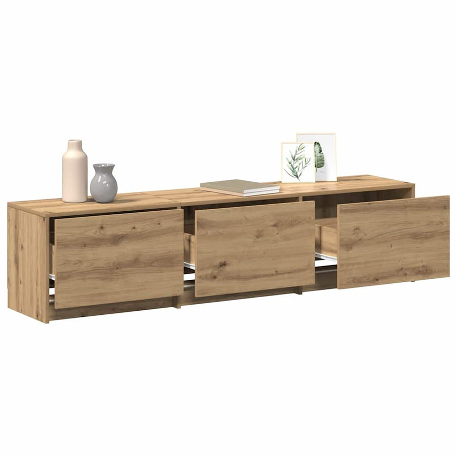 TV kast met LED's met lade Ambachtelijk eiken 162 x 34 x 40 cm