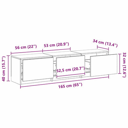 TV kast met LED's met lade Ambachtelijk eiken 162 x 34 x 40 cm