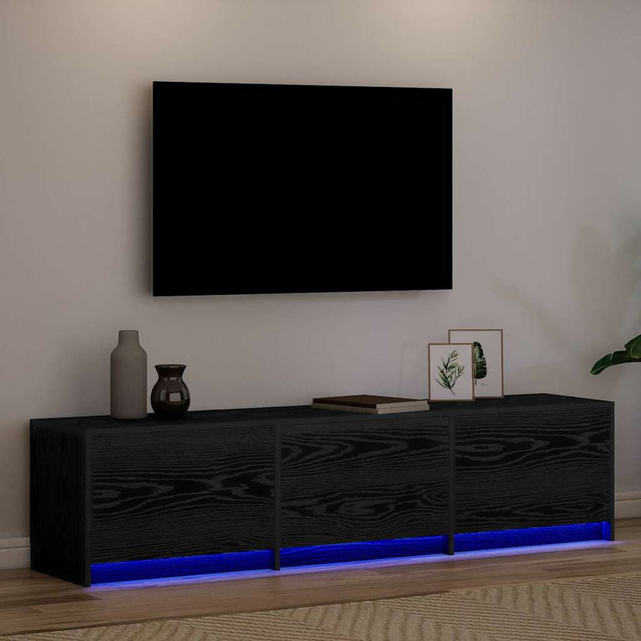 TV kast met LED's Zwart Eiken 162 x 34 x 40 cm Bewerkt hout