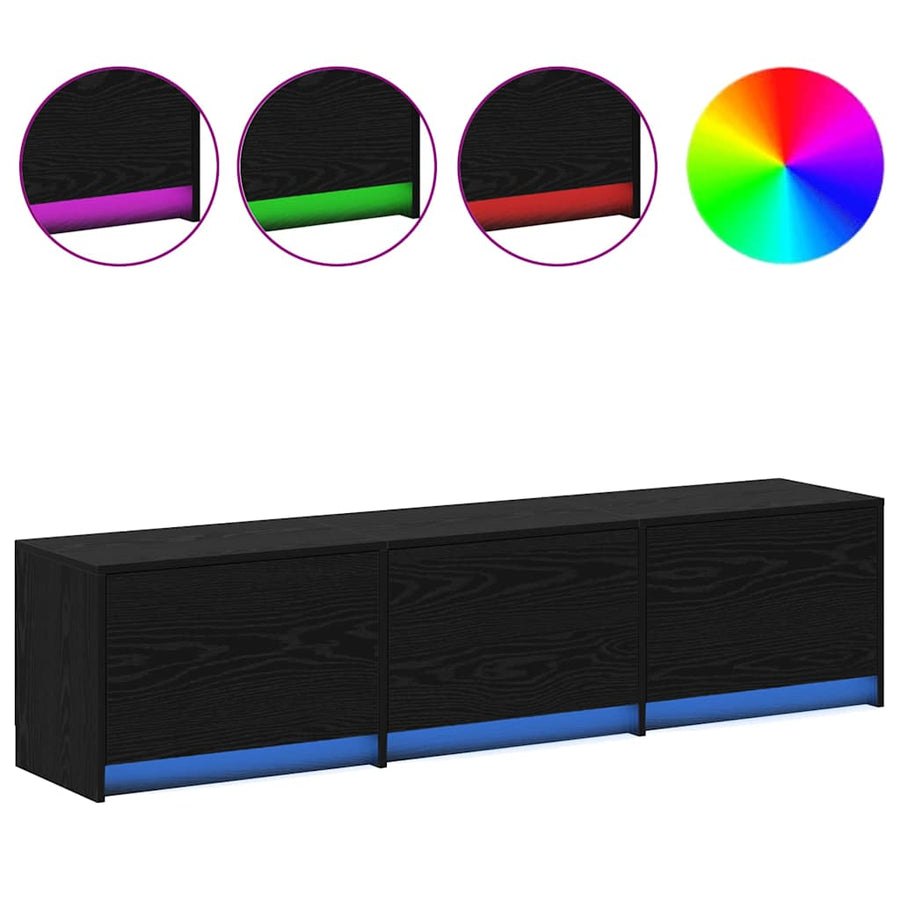 TV kast met LED's Zwart Eiken 162 x 34 x 40 cm Bewerkt hout