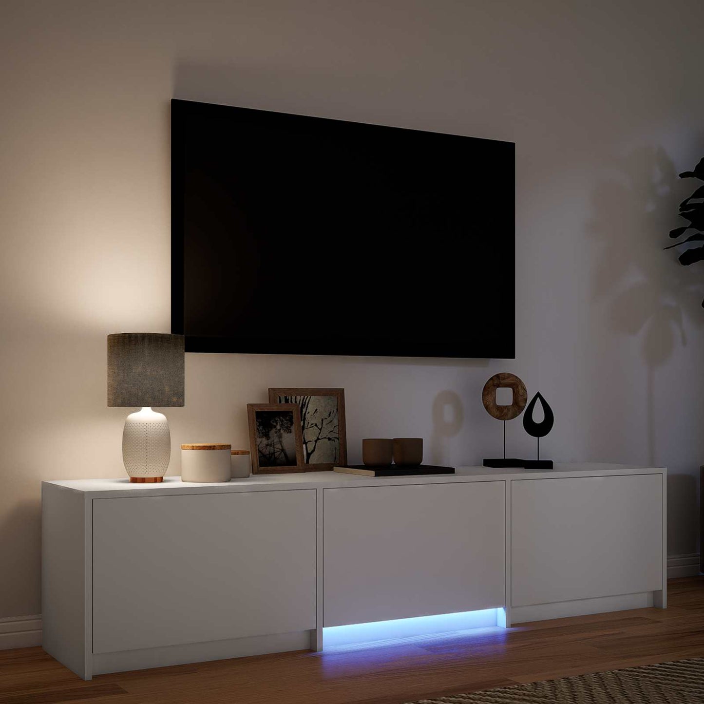 TV-kast met LED met LED Wit 165 x 34 x 40 cm Geconstrueerd hout