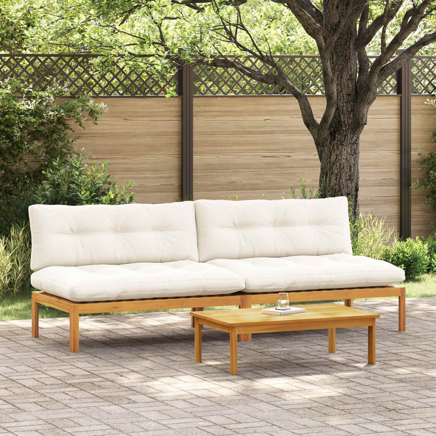 Midden Sofaset 2 Stuk Natuurlijk en Crème Wit Acaciahout
