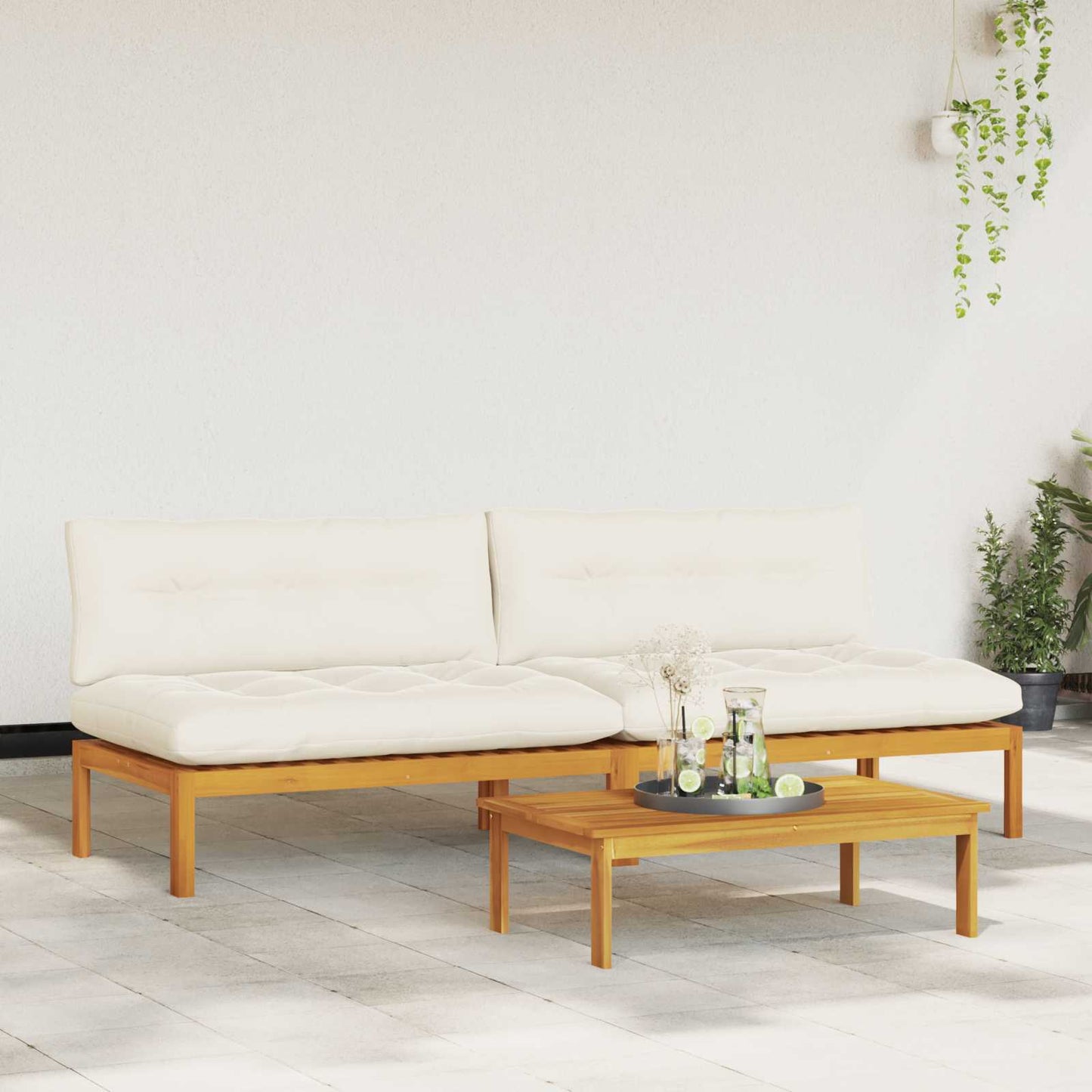 Midden Sofaset 2 Stuk Natuurlijk en Crème Wit Acaciahout