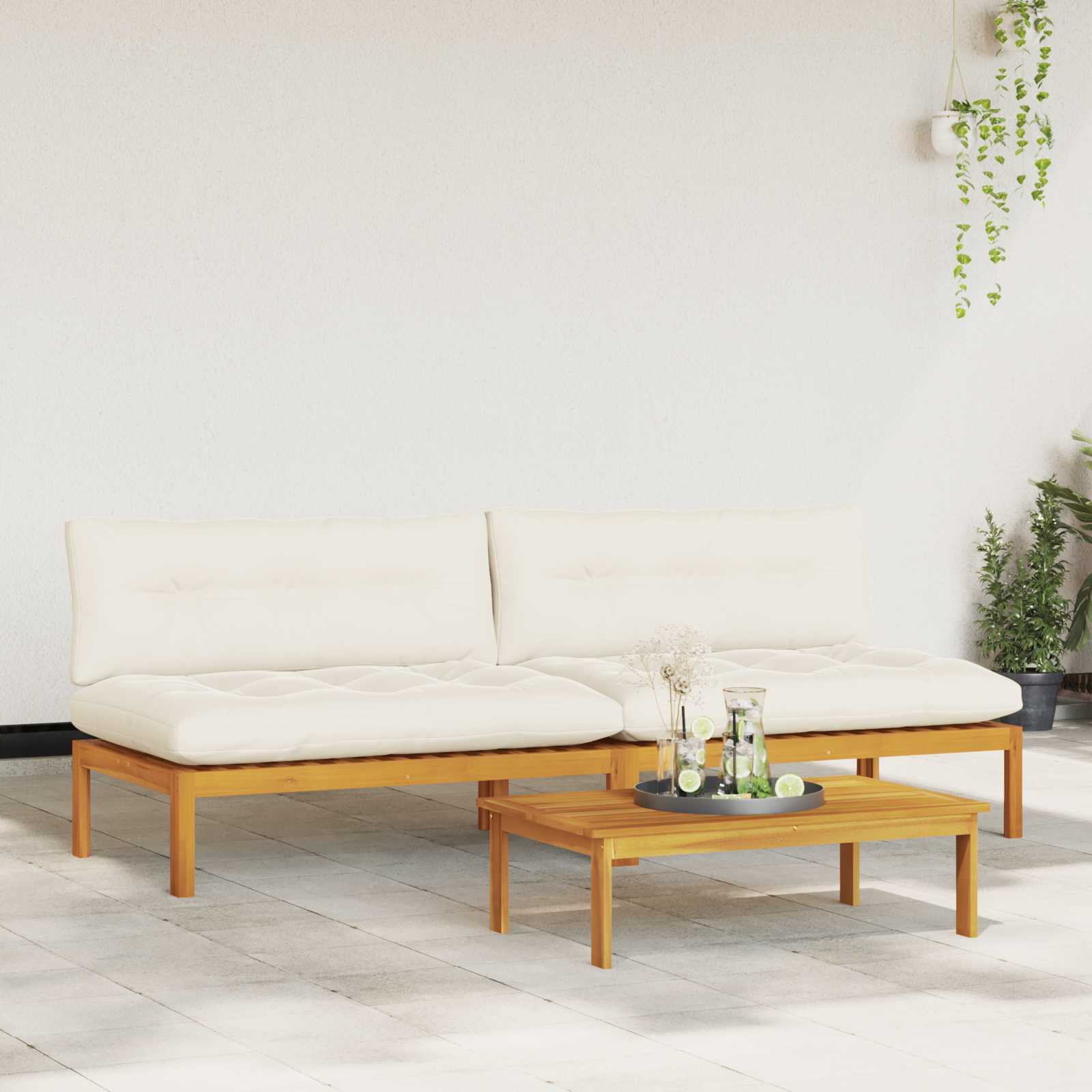 Midden Sofaset 2 Stuk Natuurlijk en Crème Wit Acaciahout