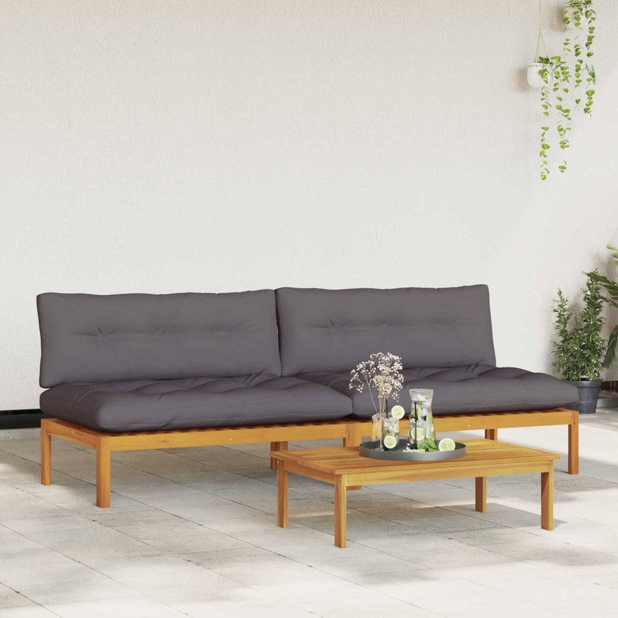Midden Sofaset 2 Stuk Natuurlijk en Donkergrijs Acaciahout