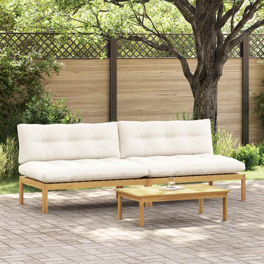 Midden Sofaset Licht Acacia en Crème Wit 240 x 80 x 82 cm