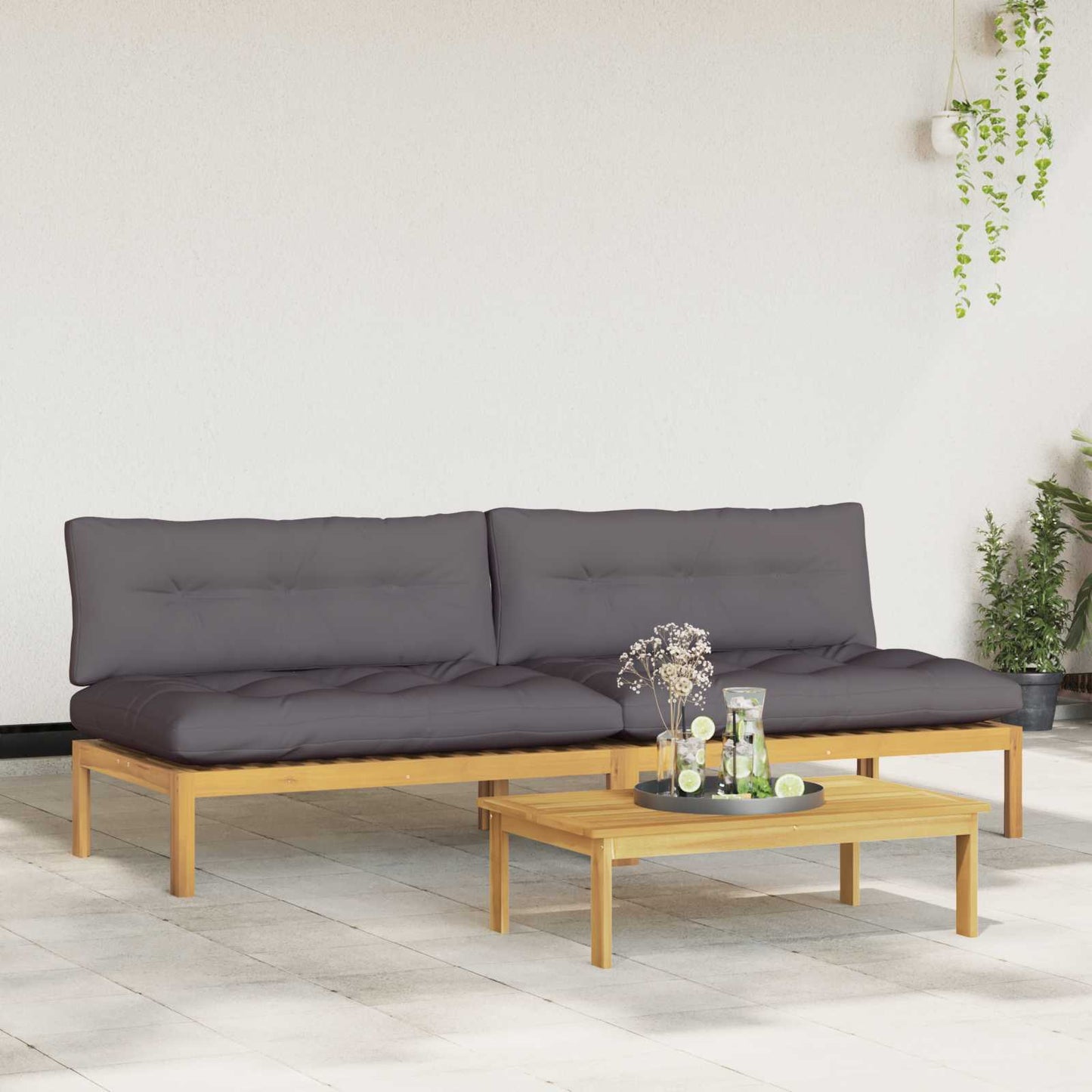 Midden Sofaset Licht Acacia en Donker Grijs 240 x 80 x 82 cm