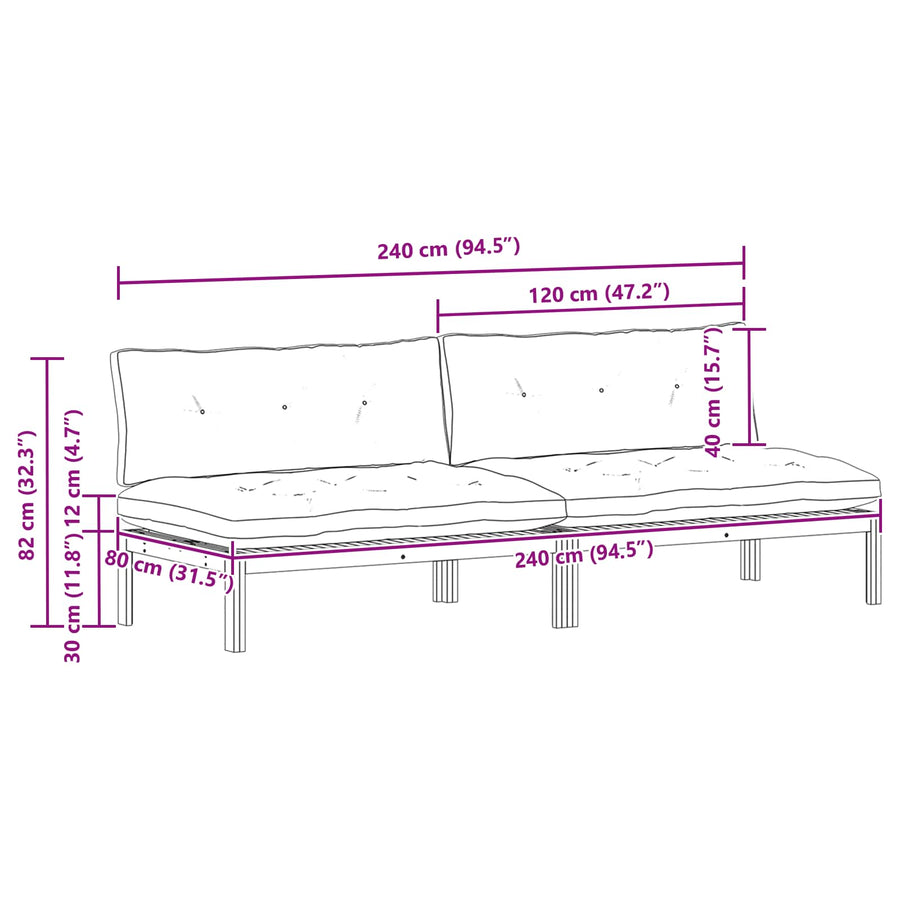 Midden Sofaset Licht Acacia en Donker Grijs 240 x 80 x 82 cm