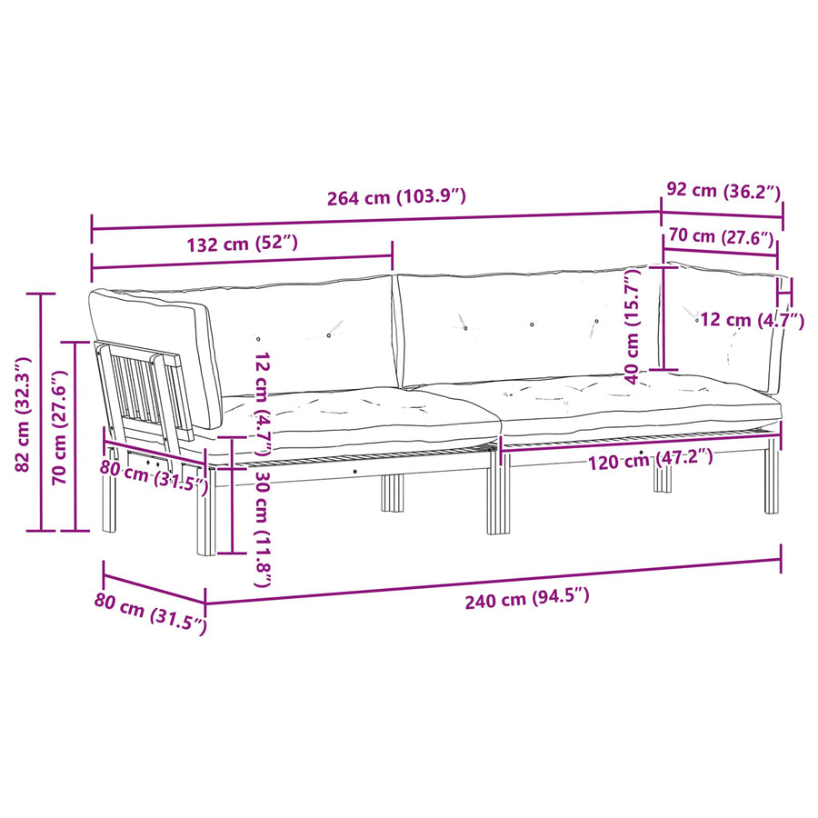 Garden Pallet Sofa Units 2 Stuk Natuurlijk en Crème Wit