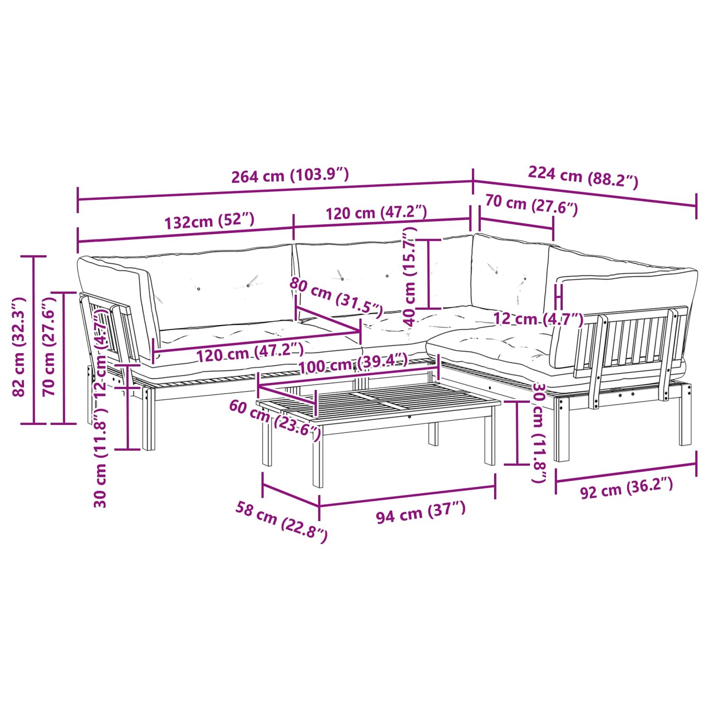 4 Stuk Garden Pallet Sofa Units Massief Acaciahout Naturel