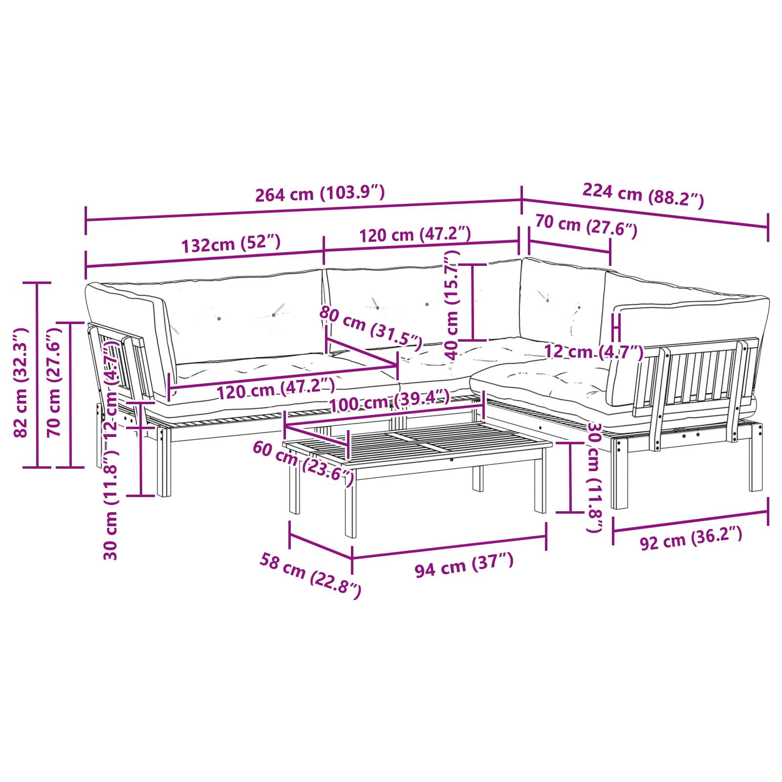 4 Stuk Garden Pallet Sofa Units Massief Acaciahout Naturel