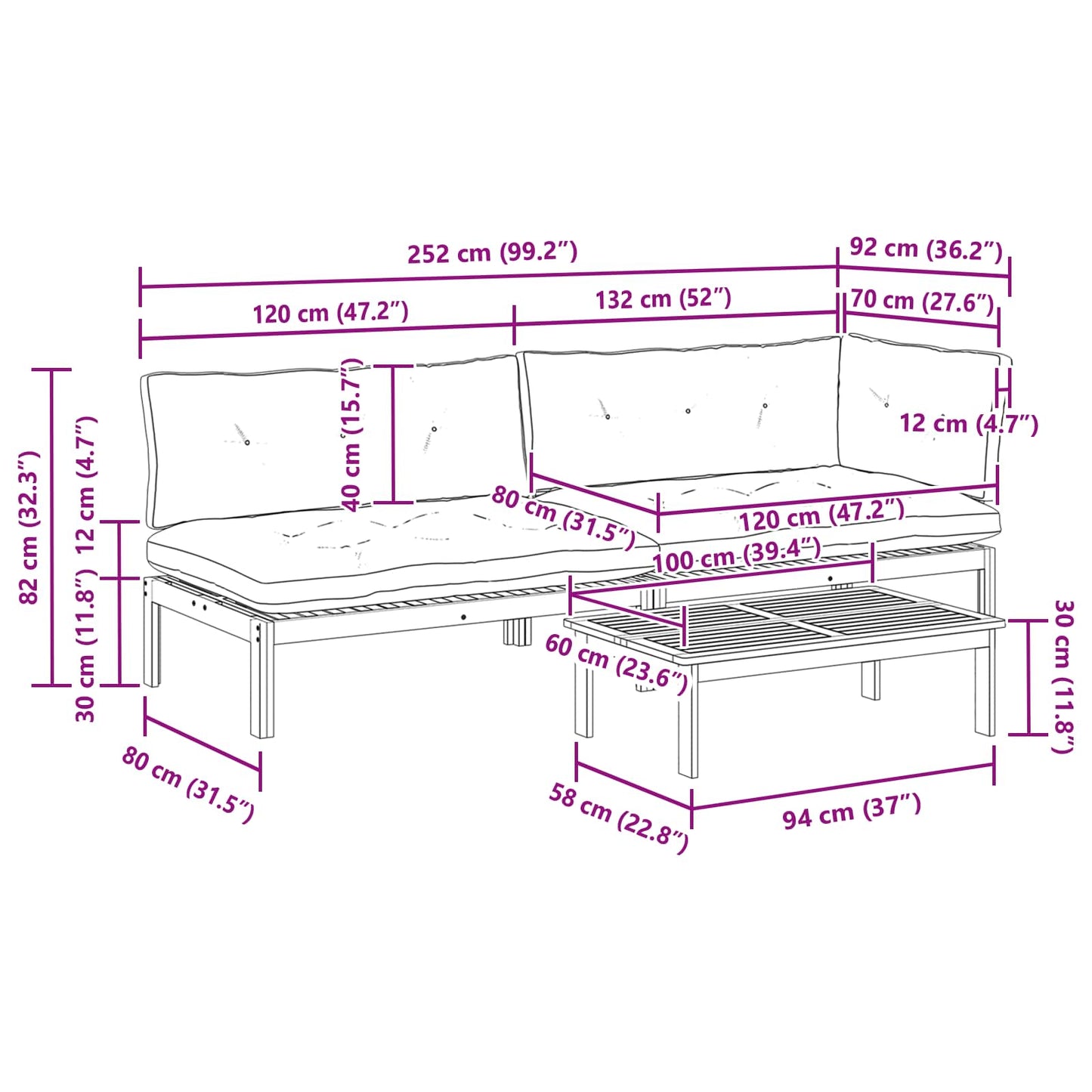3 Stuk Garden Pallet Sofa Units Massief Acaciahout Licht Bruin