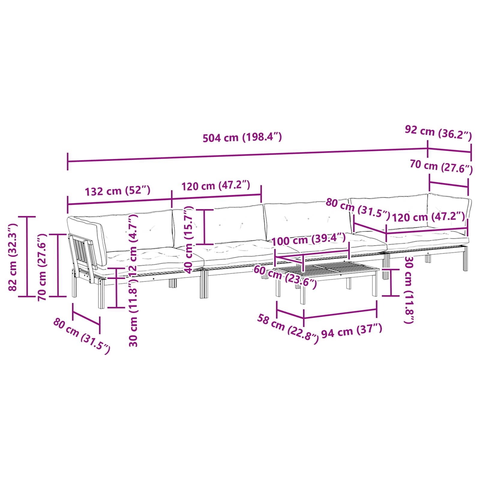 5 Stuk Garden Pallet Sofa Units Massief Acaciahout Licht Bruin