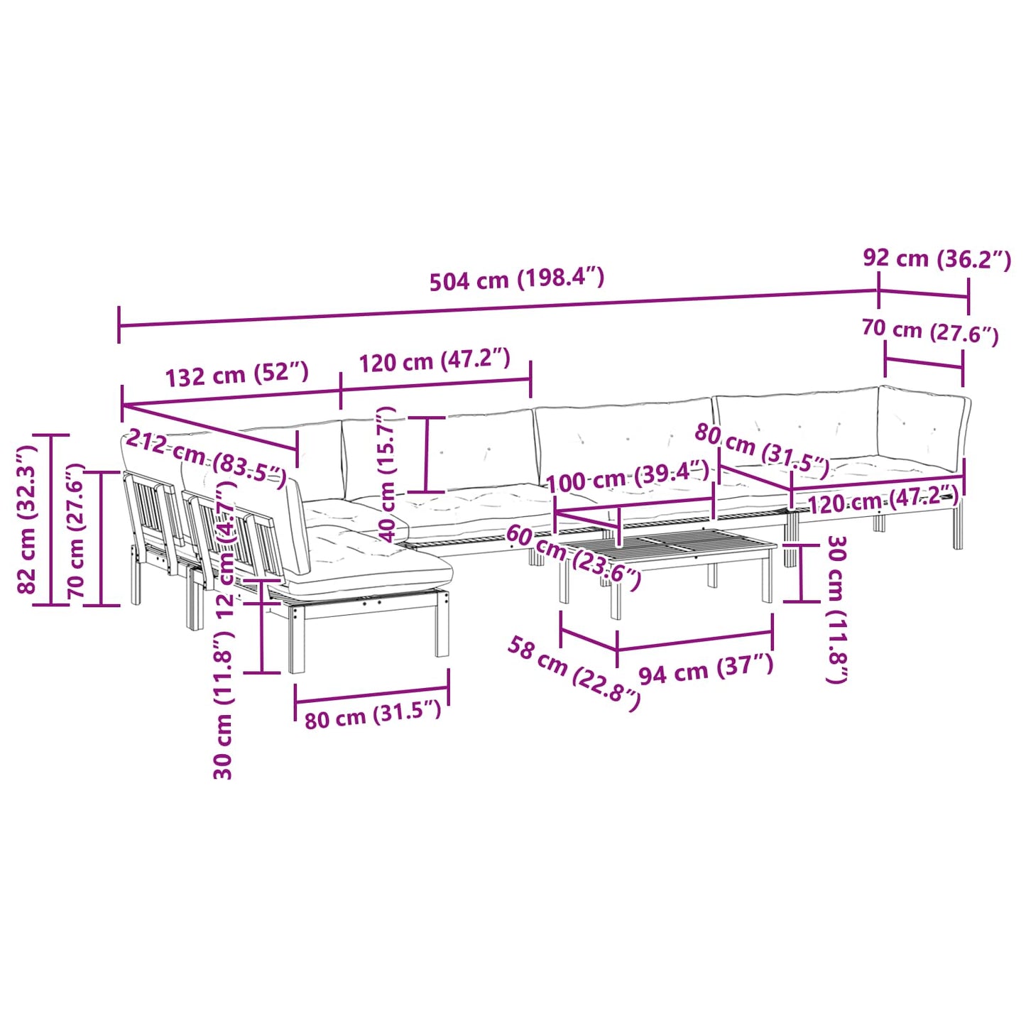 6 Stuk Garden Pallet Sofa Units Massief Acaciahout Licht Bruin