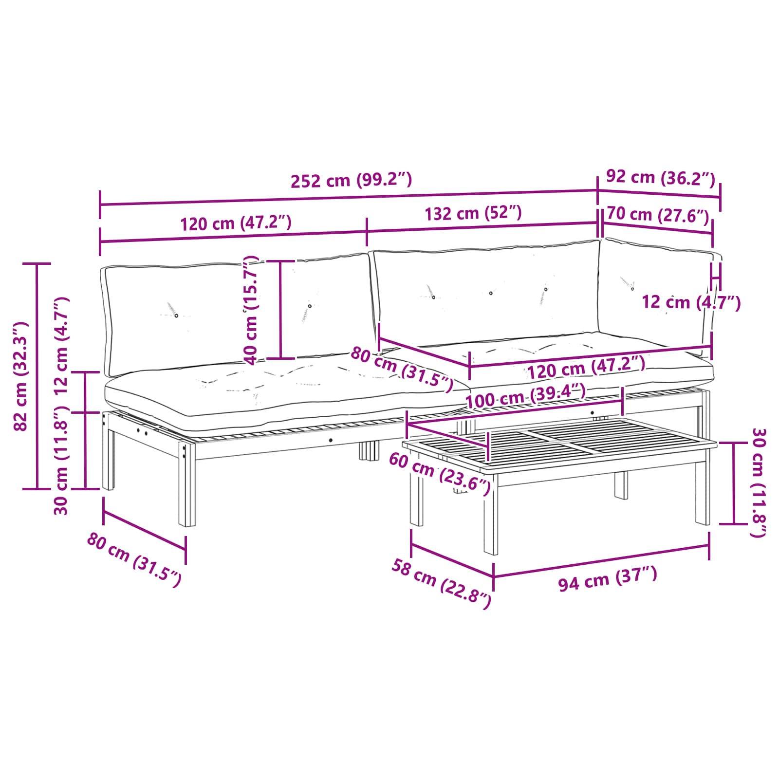 3 Stuk Garden Pallet Sofa Units Massief Acaciahout Licht Bruin