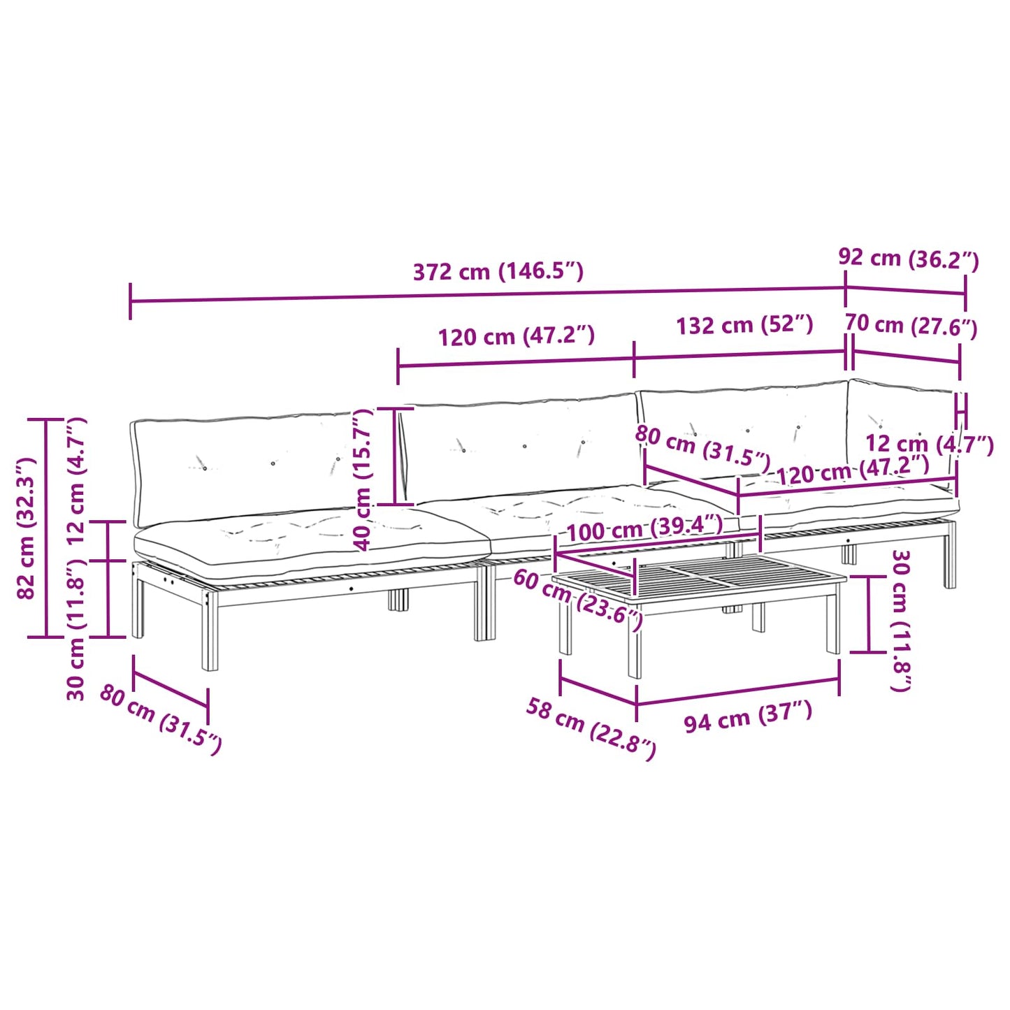 4 Stuk Garden Pallet Sofa Units Massief Acaciahout Licht Bruin