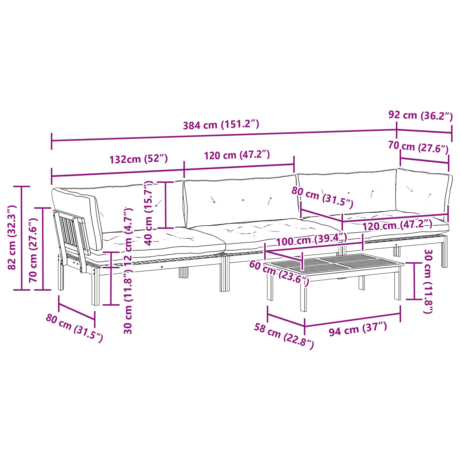 4 Stuk Garden Pallet Sofa Units Massief Acaciahout Licht Bruin