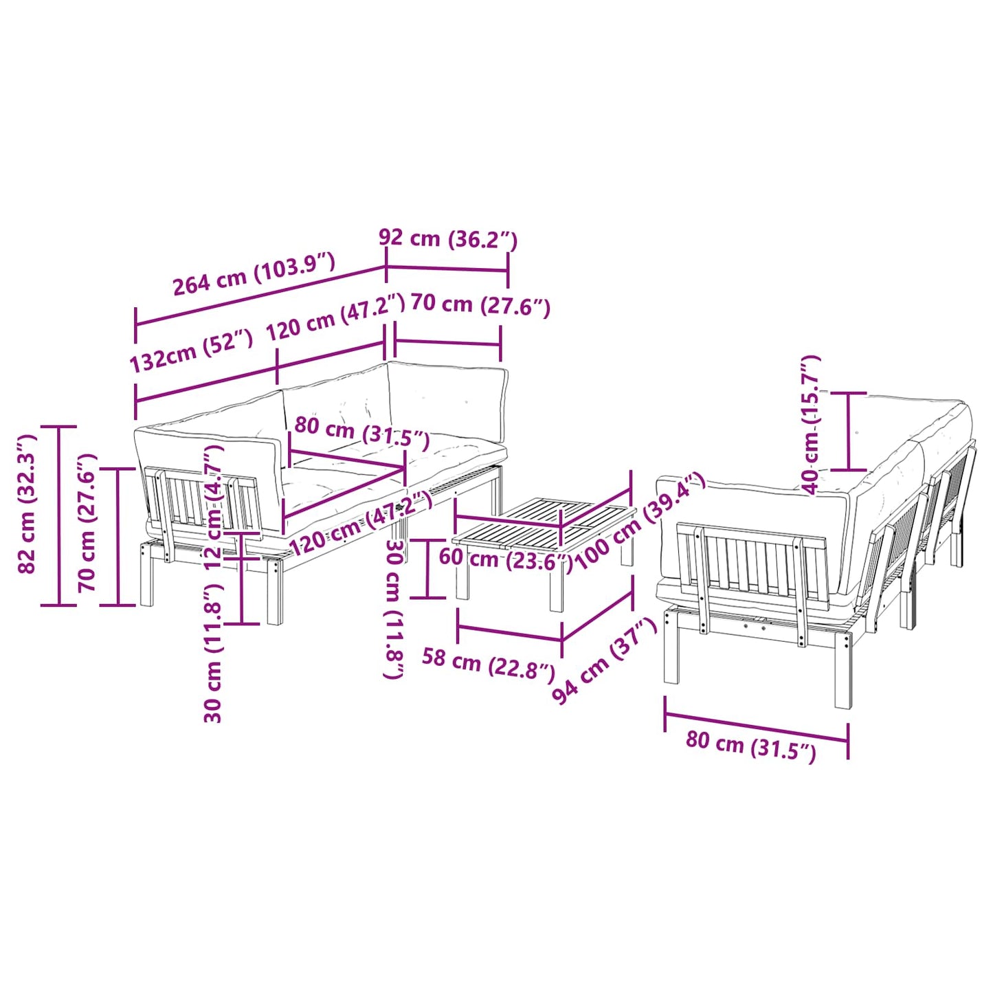5 Stuk Garden Pallet Sofa Units Massief Acaciahout Licht Bruin