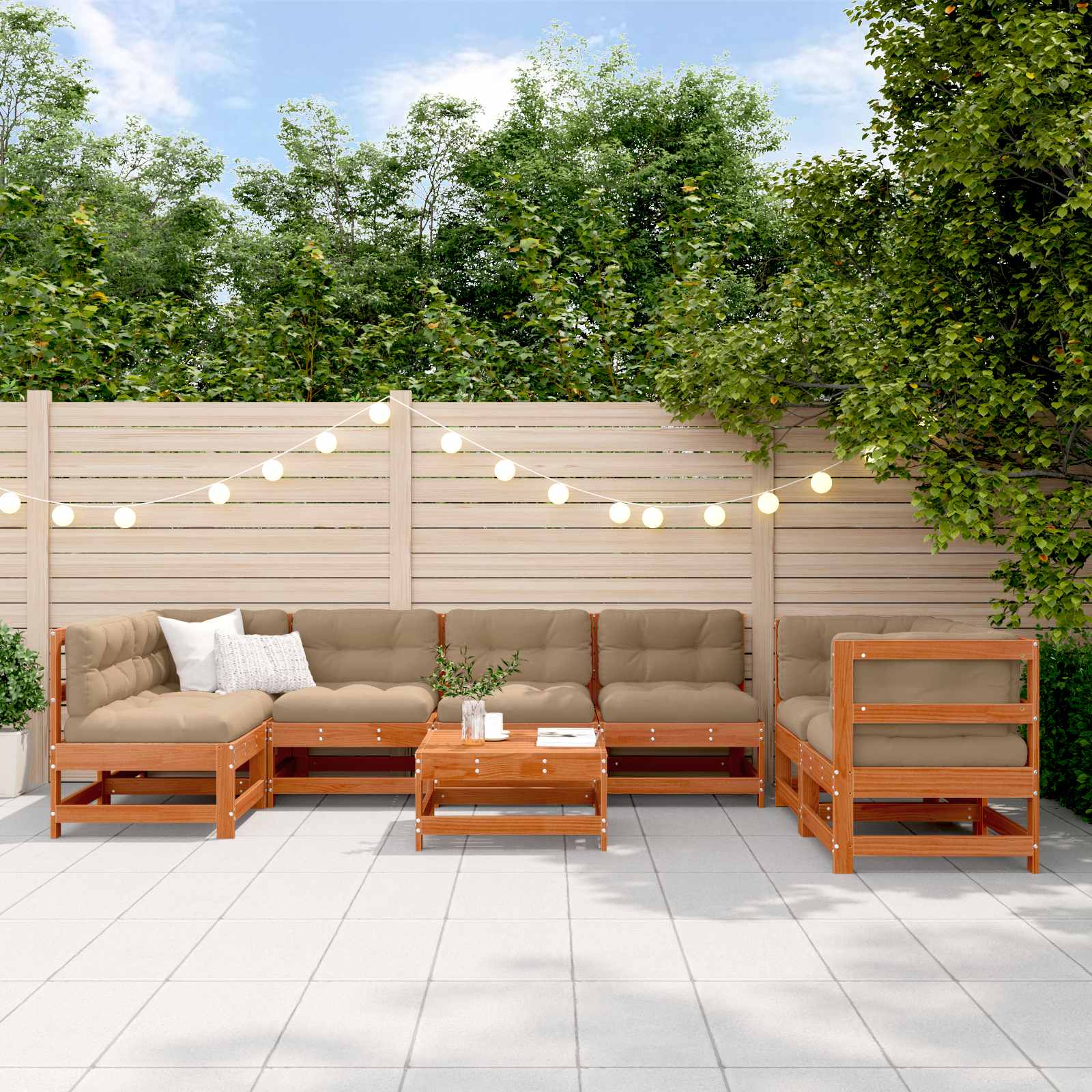 Tuin loungeset 8 pcs Wasbruin Massief grenenhout