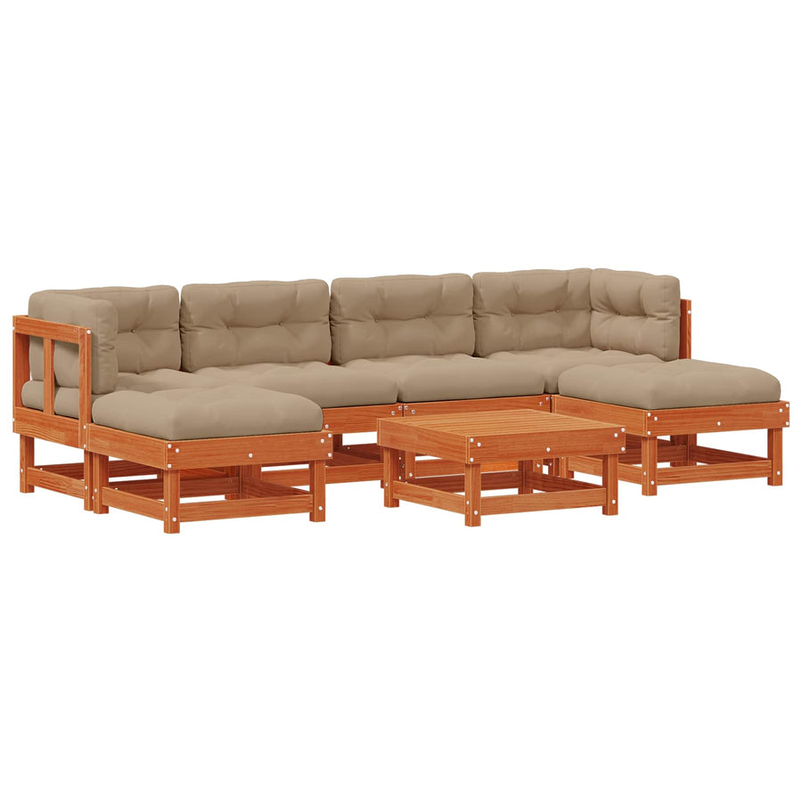 Tuin loungeset 7 pcs Wasbruin Massief grenenhout