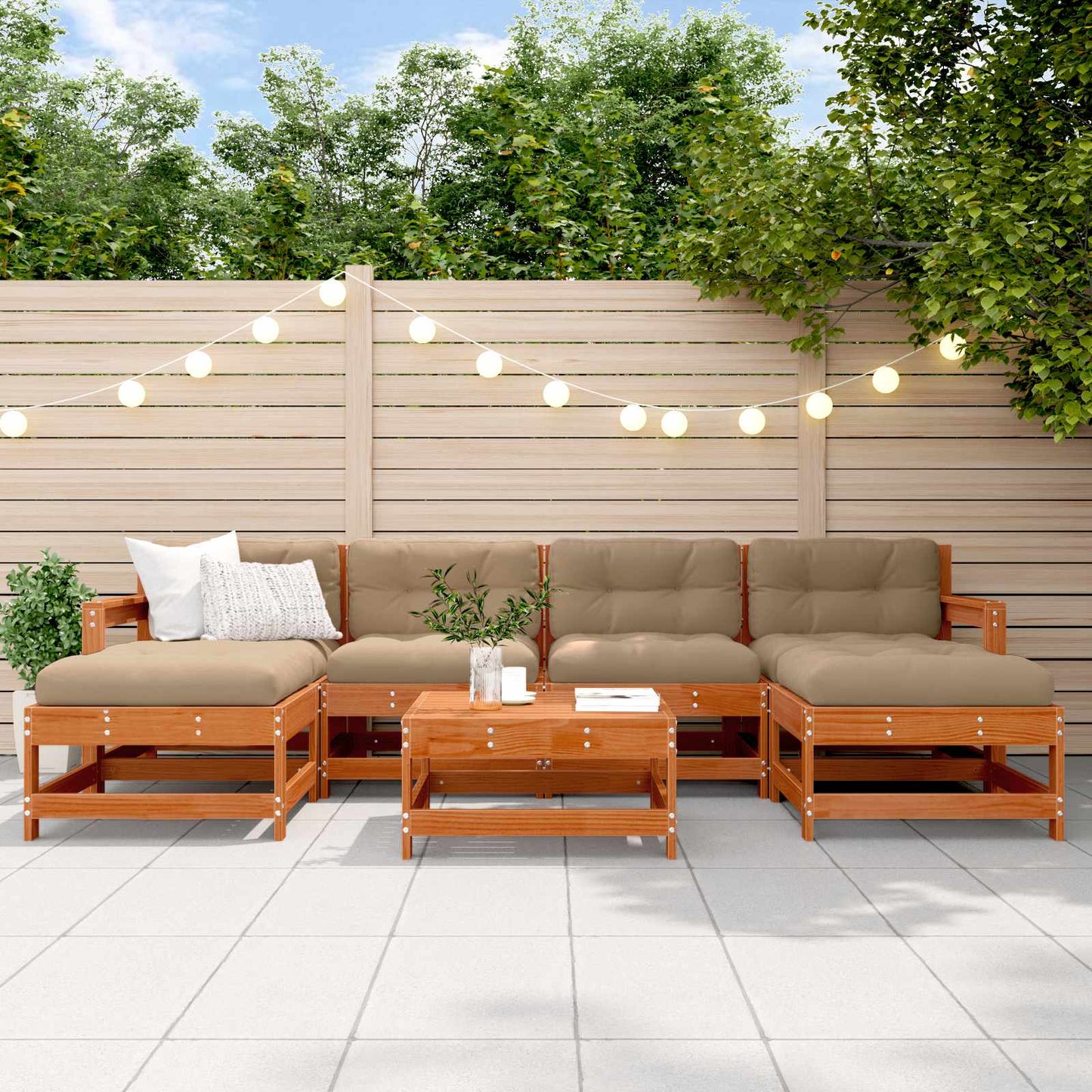 Tuin loungeset 7 pcs Wasbruin Massief grenenhout