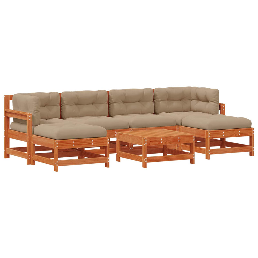 Tuin loungeset 7 pcs Wasbruin Massief grenenhout