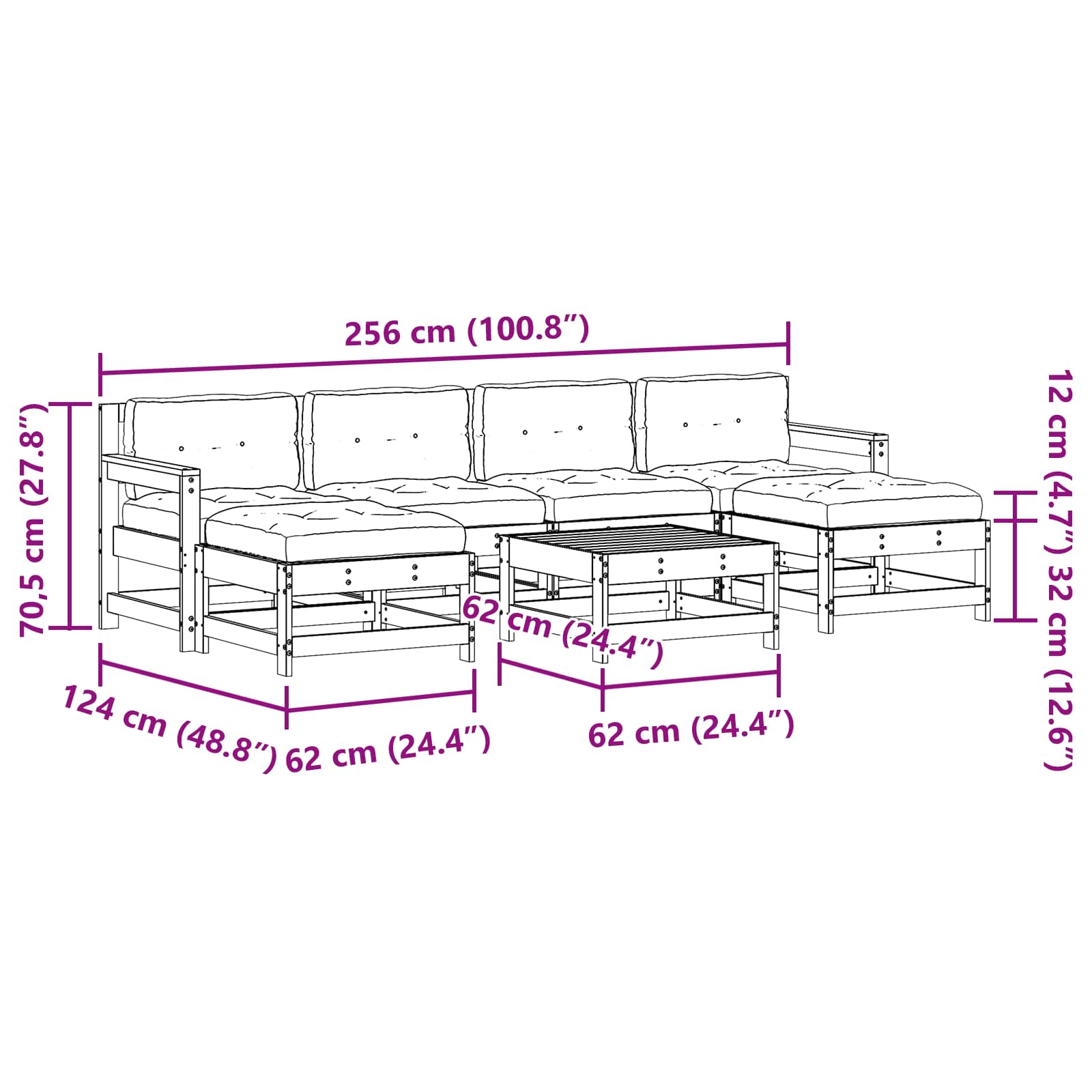 Tuin loungeset 7 pcs Wasbruin Massief grenenhout