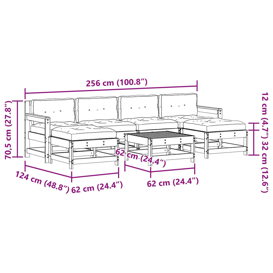 Tuin loungeset 7 pcs Wasbruin Massief grenenhout