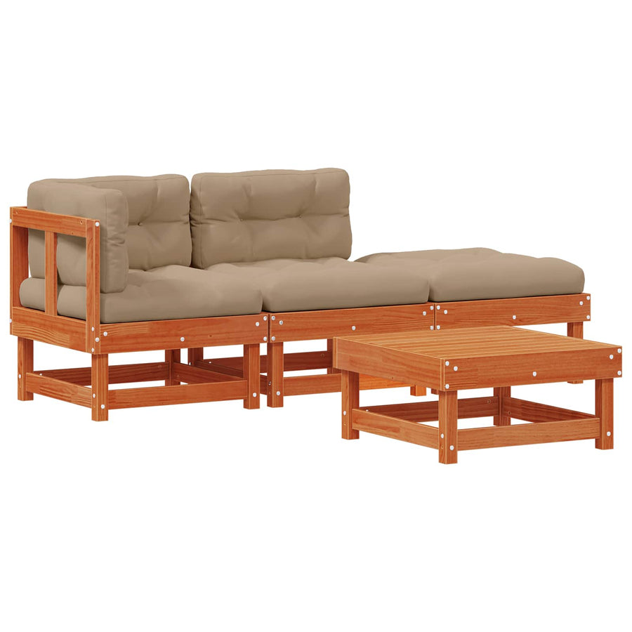 Tuin loungeset 4 pcs Wasbruin Massief grenenhout