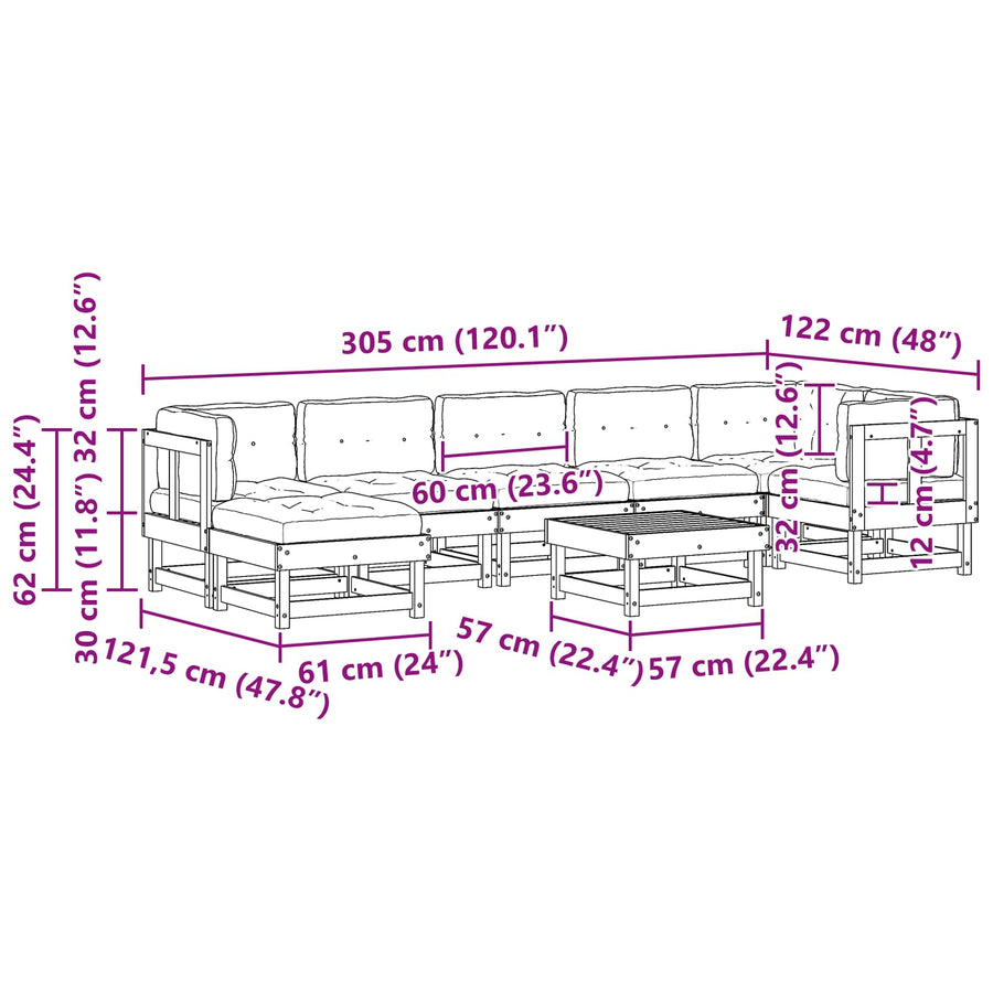 Tuin loungeset 8 pcs Wasbruin Massief grenenhout