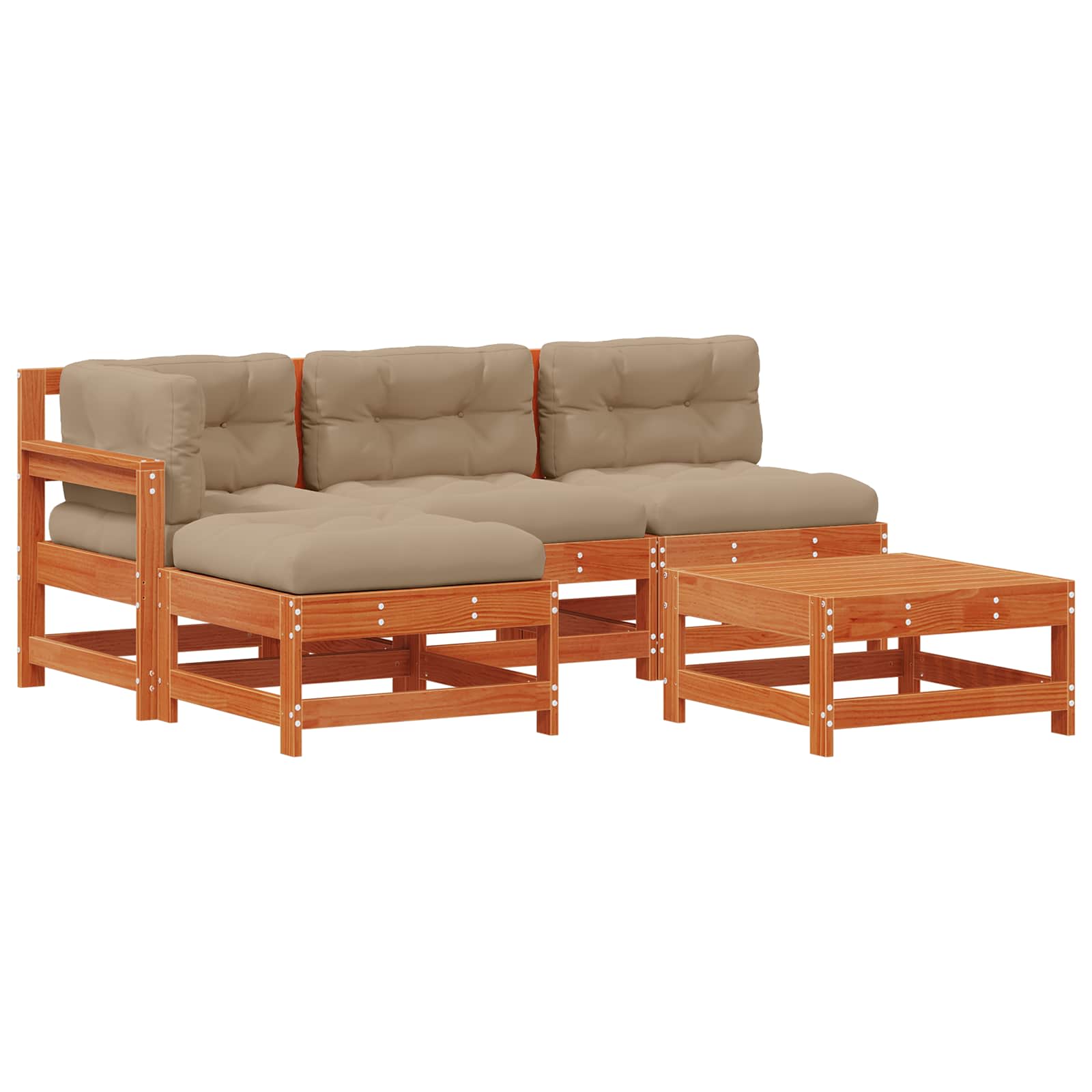 Tuin loungeset 5 pcs Wasbruin Massief grenenhout