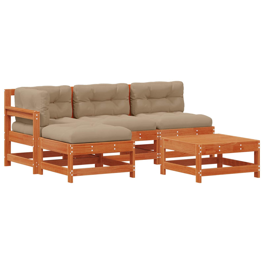 Tuin loungeset 5 pcs Wasbruin Massief grenenhout