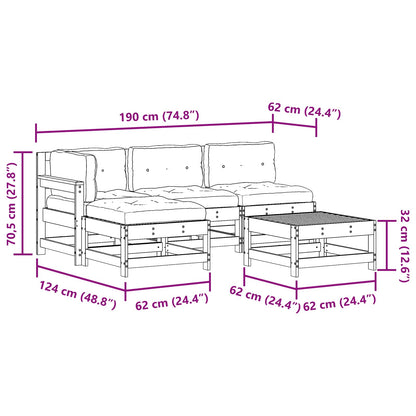 Tuin loungeset 5 pcs Wasbruin Massief grenenhout