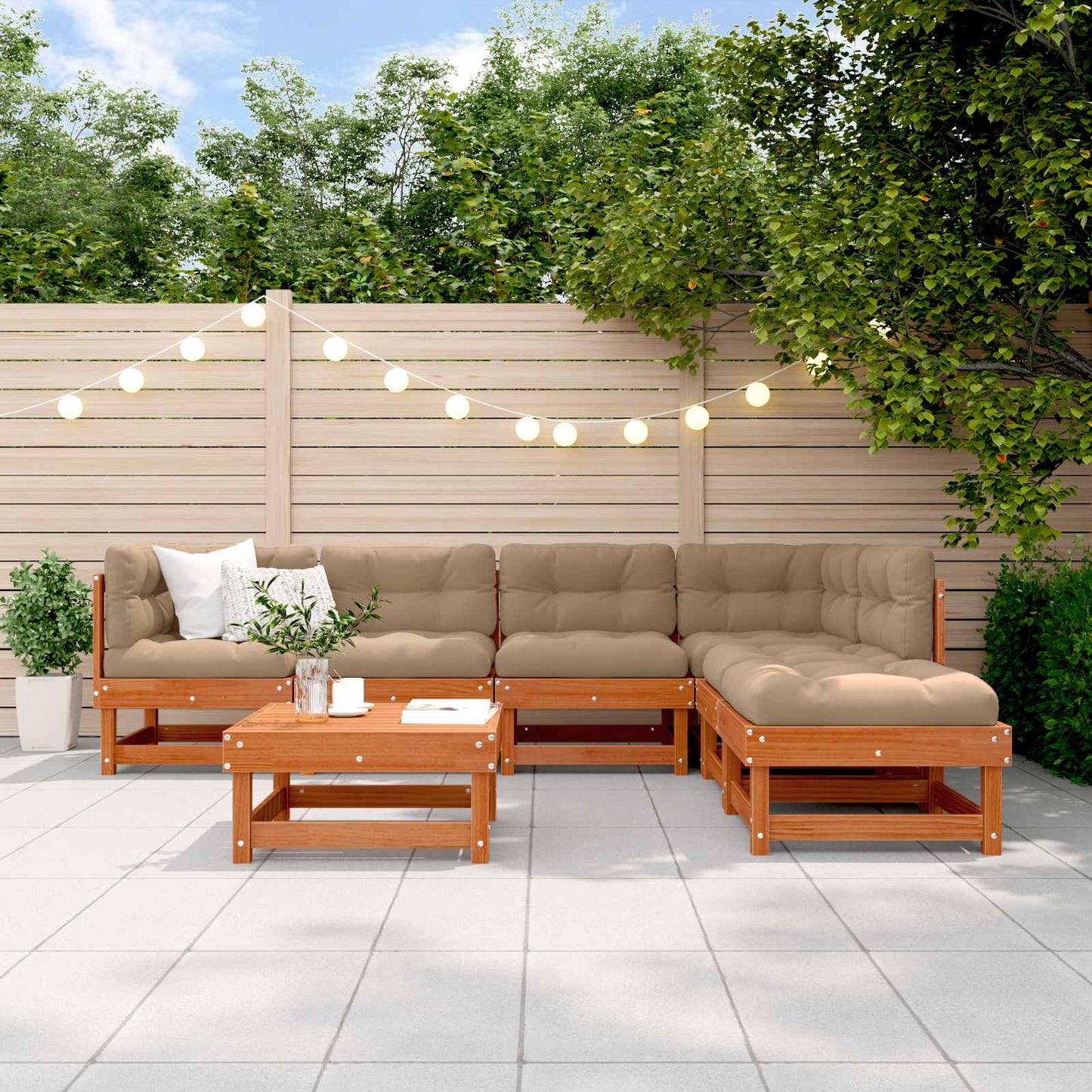 Tuin loungeset 7 pcs Wasbruin Massief grenenhout