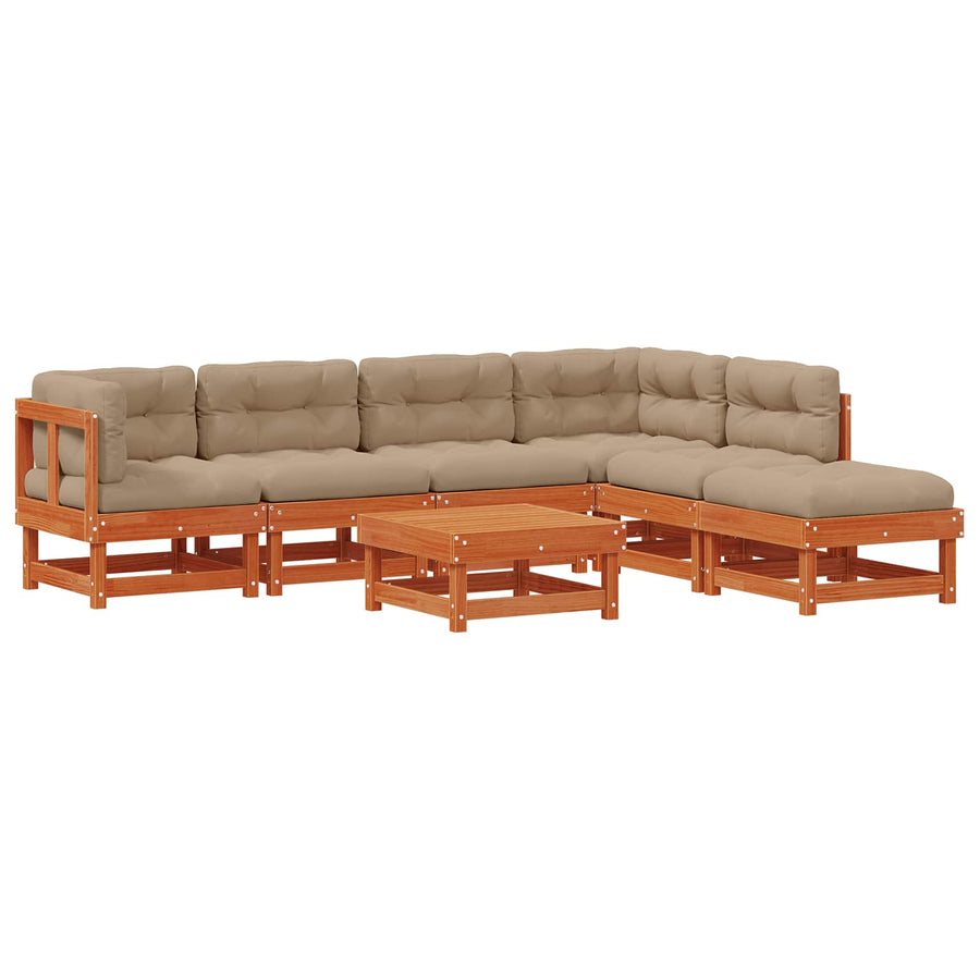 Tuin loungeset 7 pcs Wasbruin Massief grenenhout