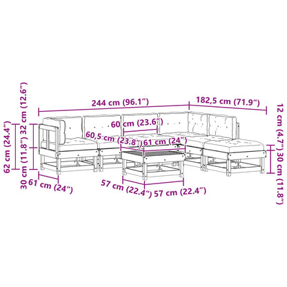 Tuin loungeset 7 pcs Wasbruin Massief grenenhout