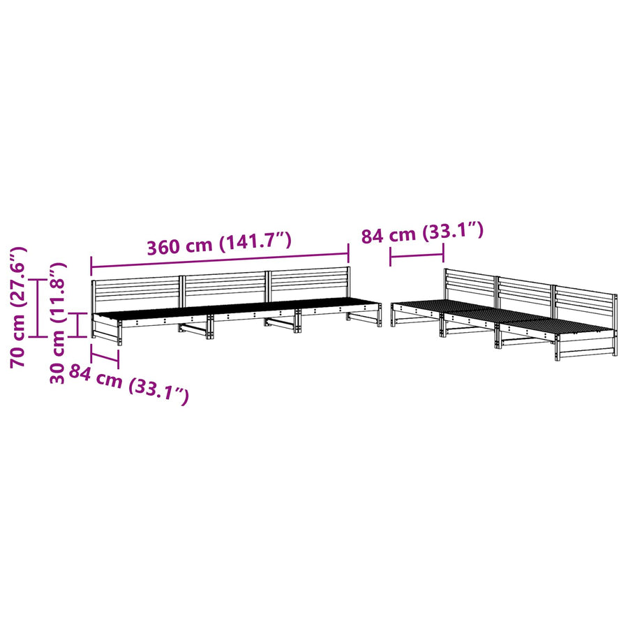 Tuin loungeset 6 pcs Wasbruin Massief grenenhout